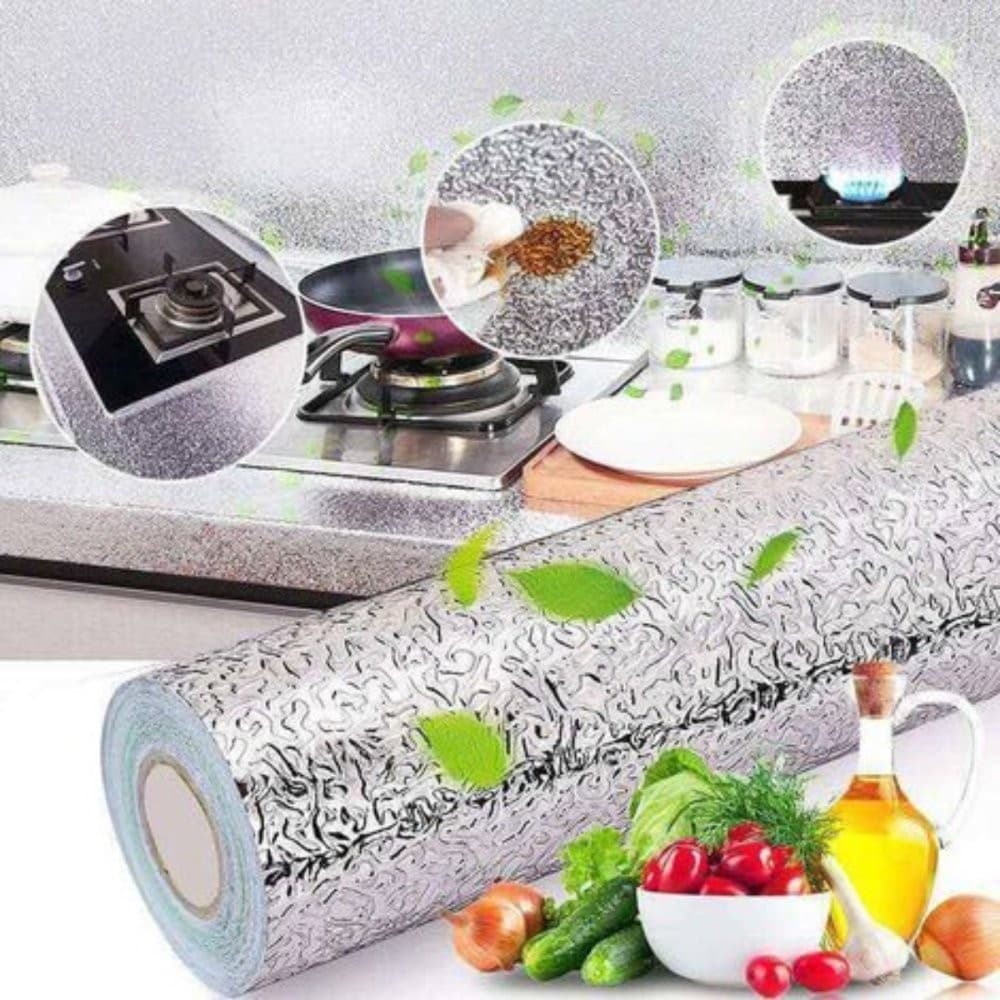 Papel De Alumínio Rolo Adesivo 3D Prova Da Agua Para Cozinha Adesivo Impermeável