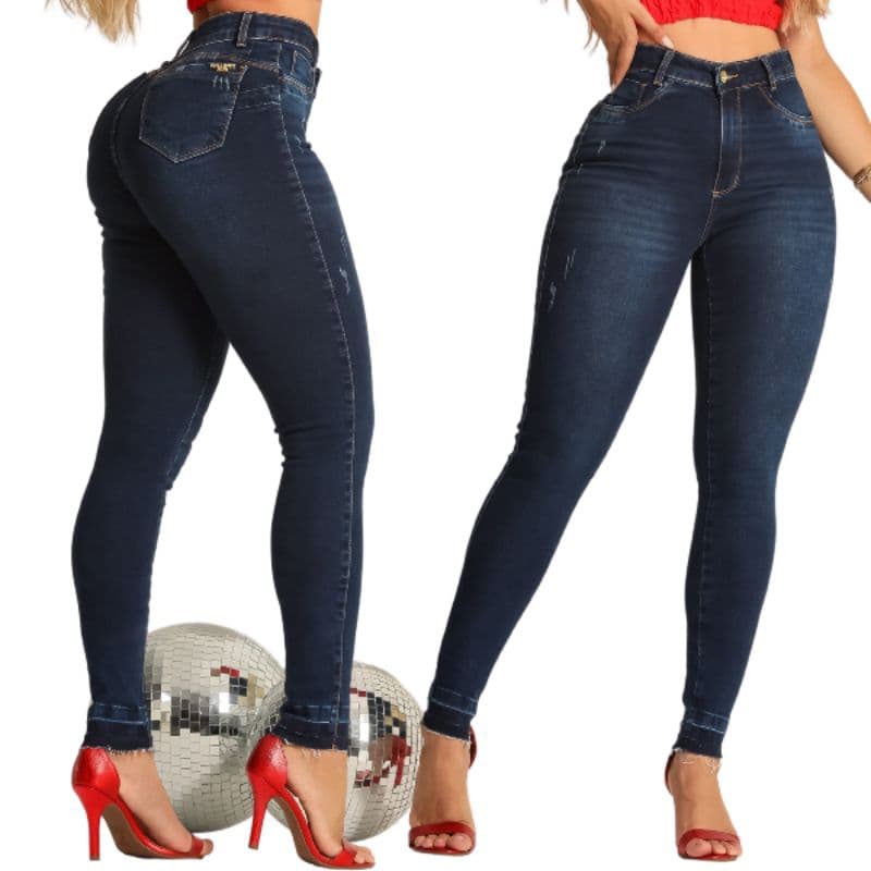 Calça Jeans feminina Skinny cós cintura alta com LAYCRA Jeans PREMIUM Luxo empina bumbum