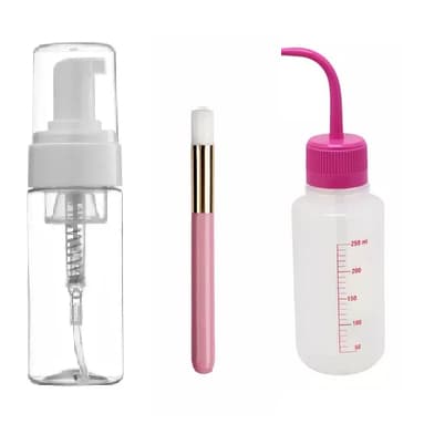 Kit Frasco Pump E Pincel Pisseta Limpeza Higienização Cilios Lash Desing Sobrancelhas