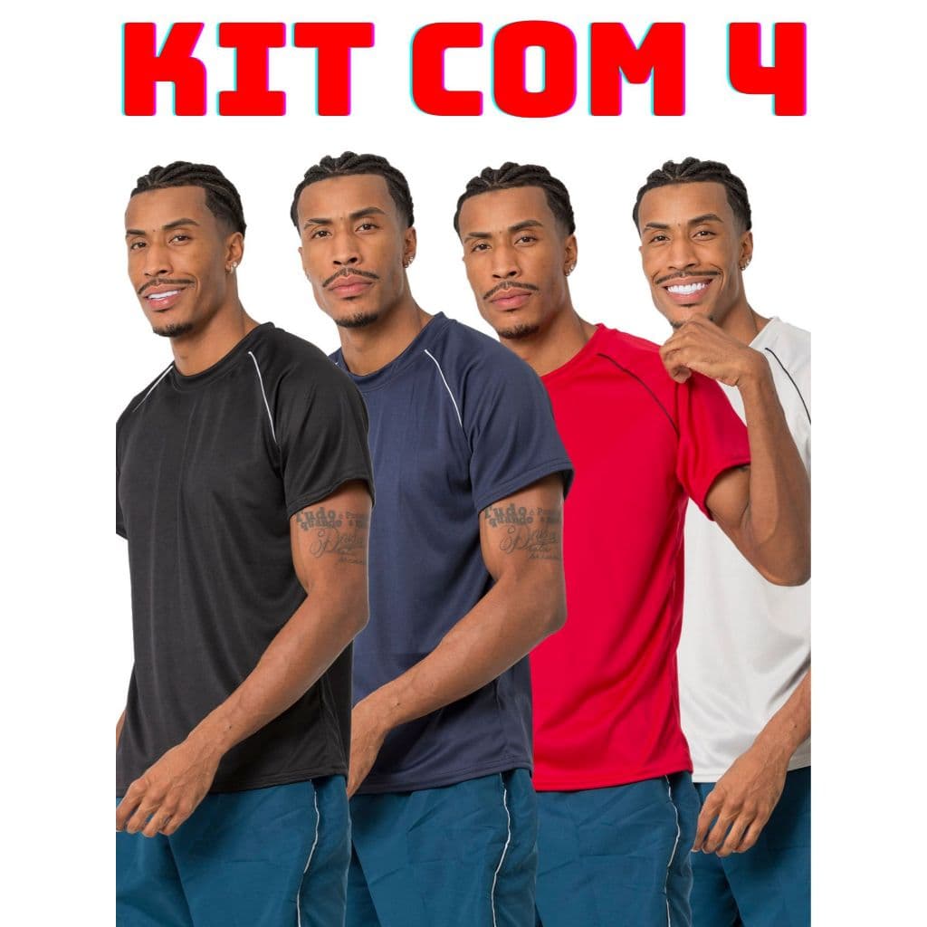 KIT COM 4 CAMISA MASCULINA DRYFIT PARA TREINO ACADEMIA DIA A DIA CASUAL CONFORTAVEL E LEVE