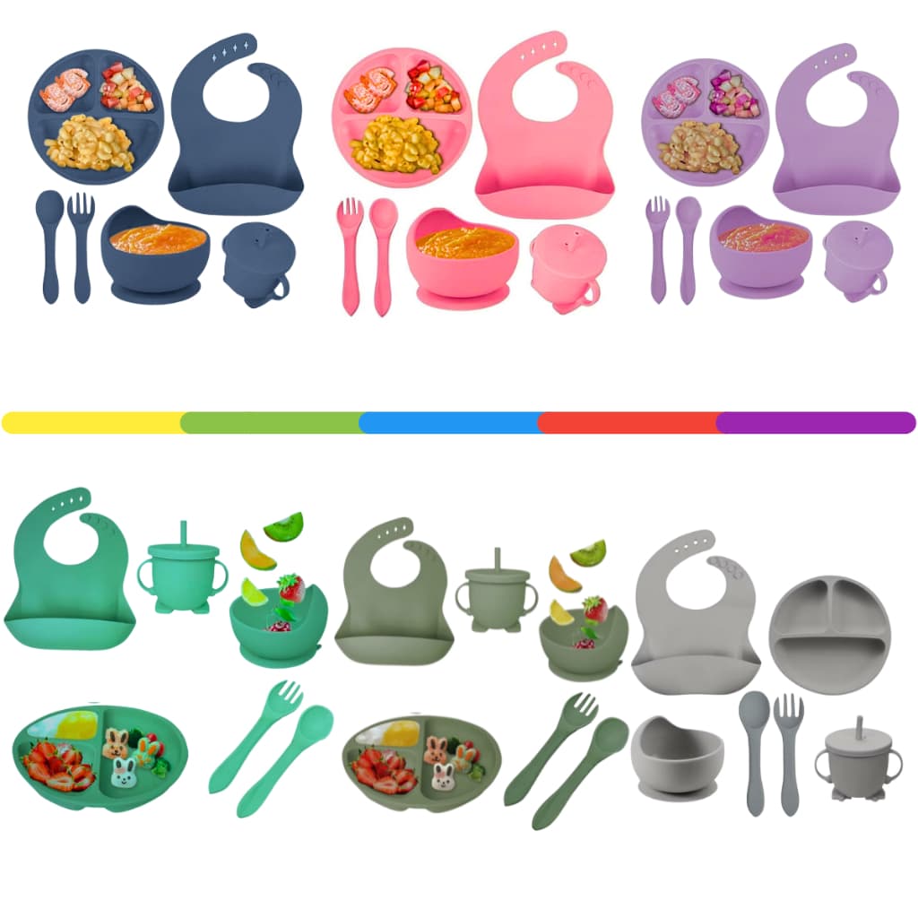 Kit 6 Peças Louça De Silicone Para Crianças Infantil Ventosa Alimentos Desenvolvimento