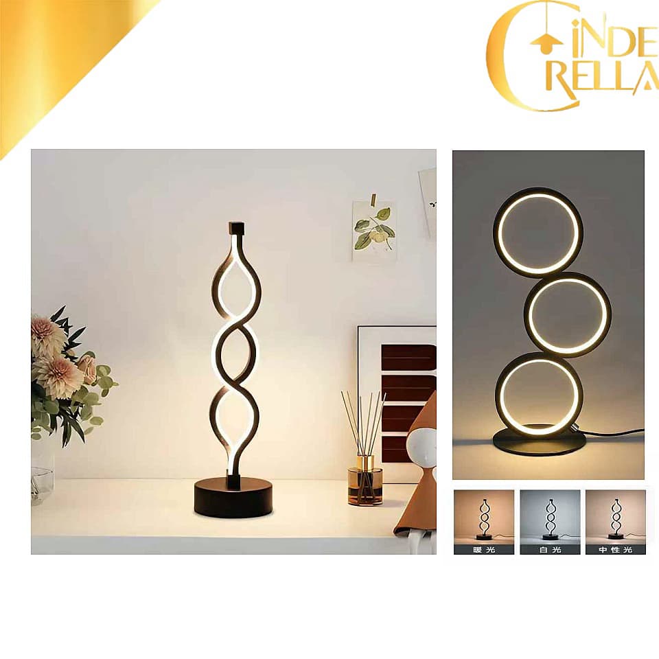 Luminária De Mesa Abajur Mesa Luz 3 EM 1 Moderno Led Preto 5V USB Cinderella Decor