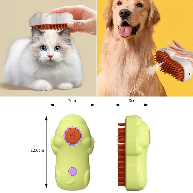 Escova A Vapor Autolimpante Para Massagem De Cães E Gatos Estimação Removedor De Pêlos 3 Em 1