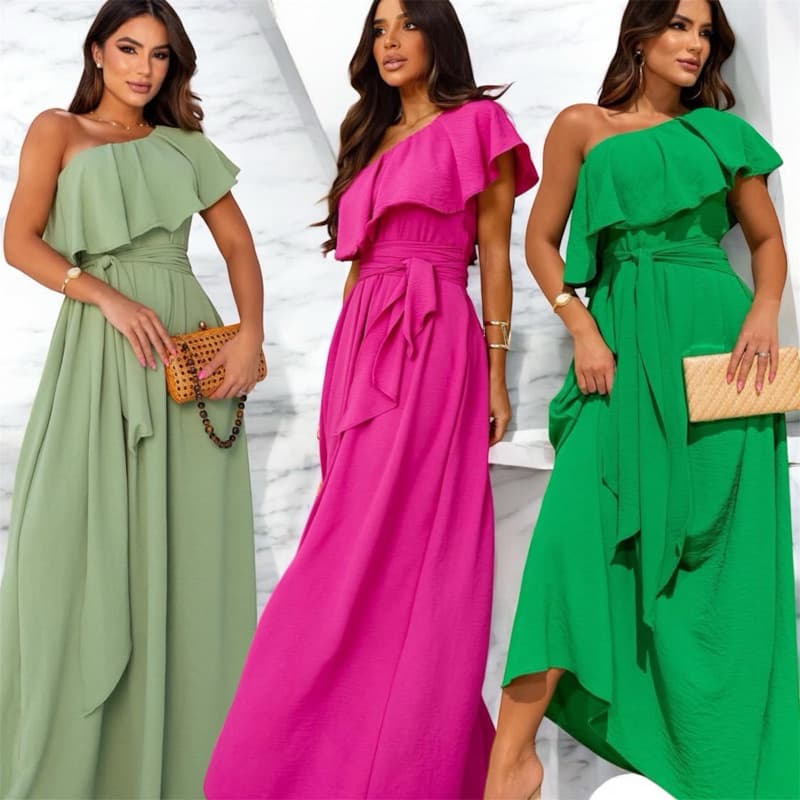 vestido longo babado