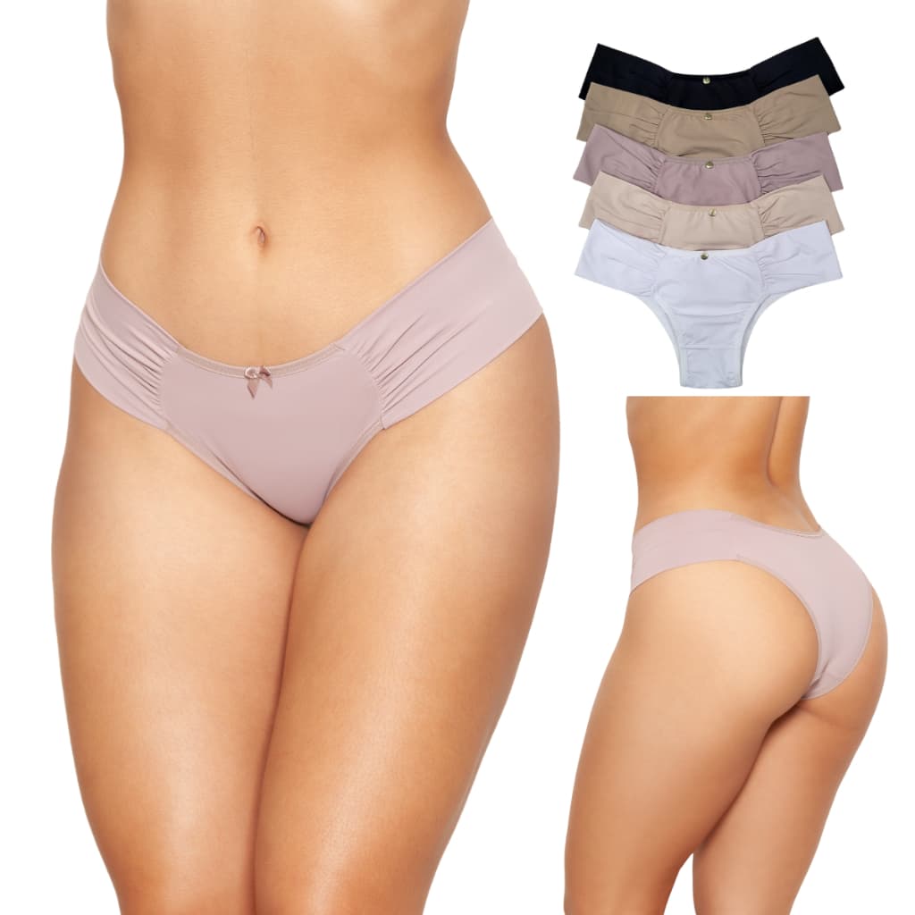 Kit 5 Calcinha Tanga Feminina Lateral Franzida Lisa Forro Algodão