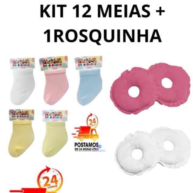 KIT 12 MEIAS RN E 1 PAR DE ROSQUINHAS (2 UNIDADES) PARA RECÉM NASCIDO/ ENXOVAL DE BEBÊ