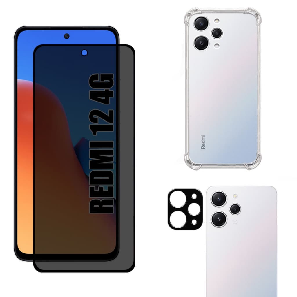 Kit Para Redmi 12 4G | Película de Privacidade Fosca - Capa Anti Shock - Película da Câmera 3D