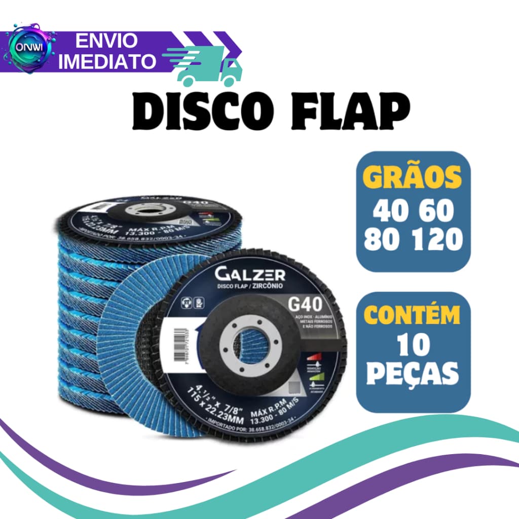 Kit 10 Disco Flap 4.1/2 Grão 40 - 60 - 80 - 120 - Flap Disc Lixa Para Madeira e Ferro