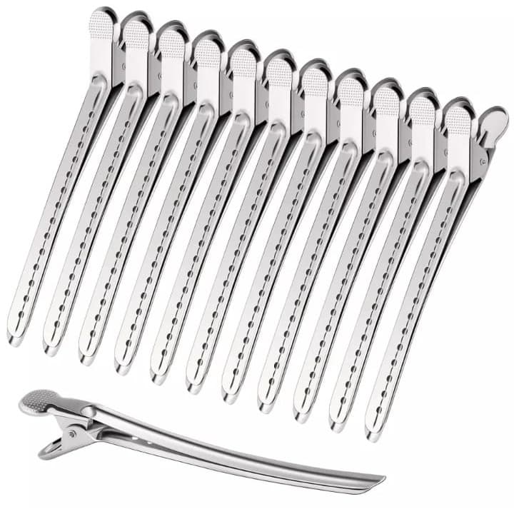 Kit 12 Bico de Pato Presilha de Metal Barbeiro Cabelereiro Profissional