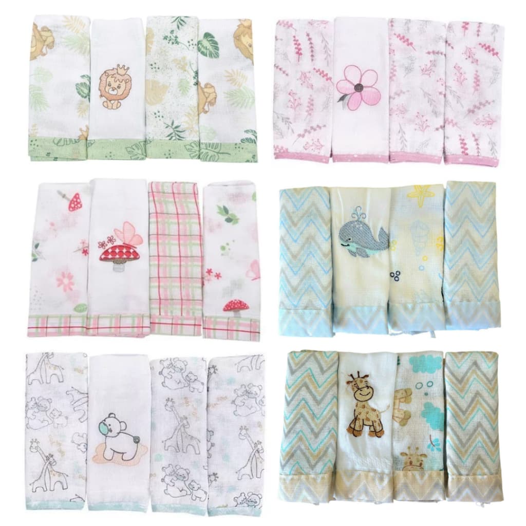 Pano de Boca Infantil 32cm x 32cm - 4UND - 100% Algodão - Minasrey