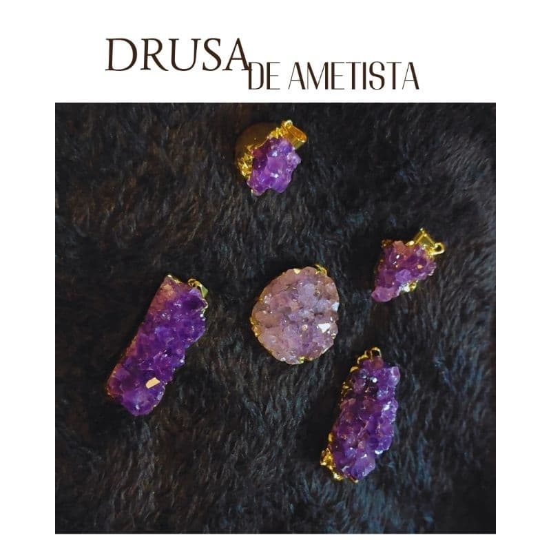 Drusa de Ametista Pingente Banho Dourado