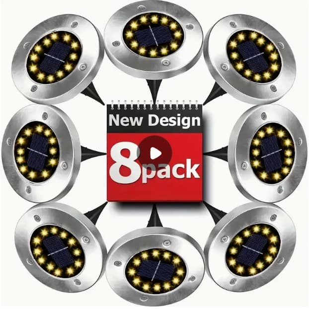 Luz Solar para Exterior de 12 Led Luminaria de Chão Lâmpada Solar de Piso Luz de Caminho Jardim