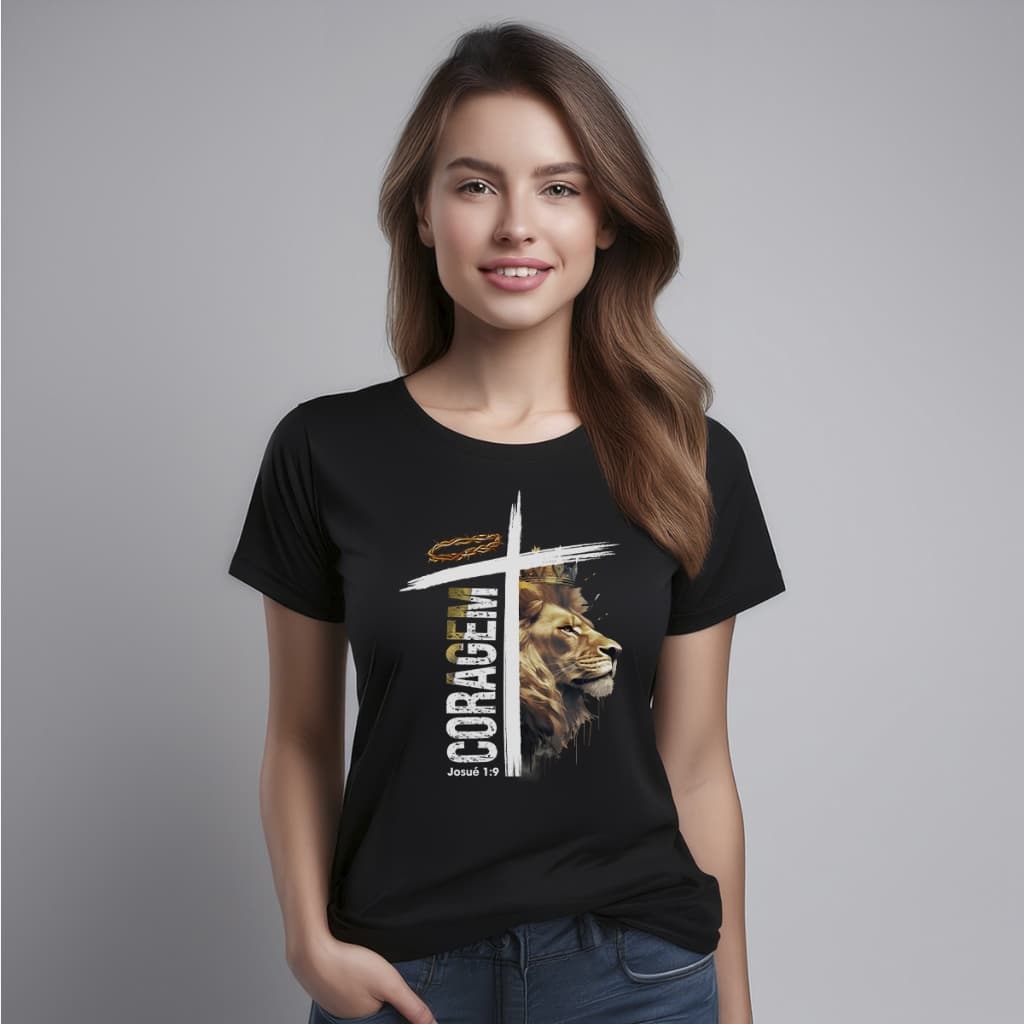 Camiseta Feminina Verão Cores Estampa Evangélica Coragem - Algodão Penteado