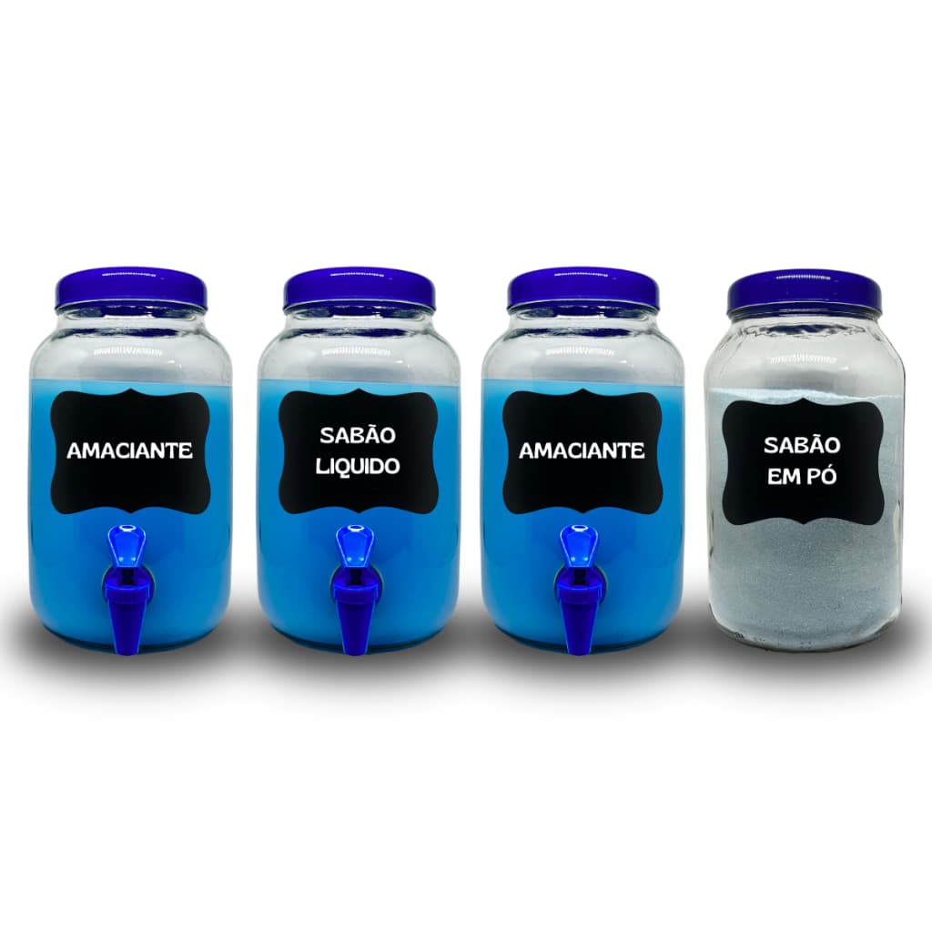 4 Recipientes Para Sabão em pó, Amaciante, Alvejante e sabão liquido