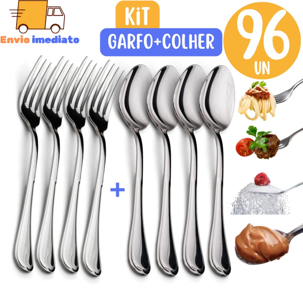 Kit 48 Colher + 48 Garfo Talher Aço Inox  Luxo Sopa  Bar Restaurante Buffet Faqueiro