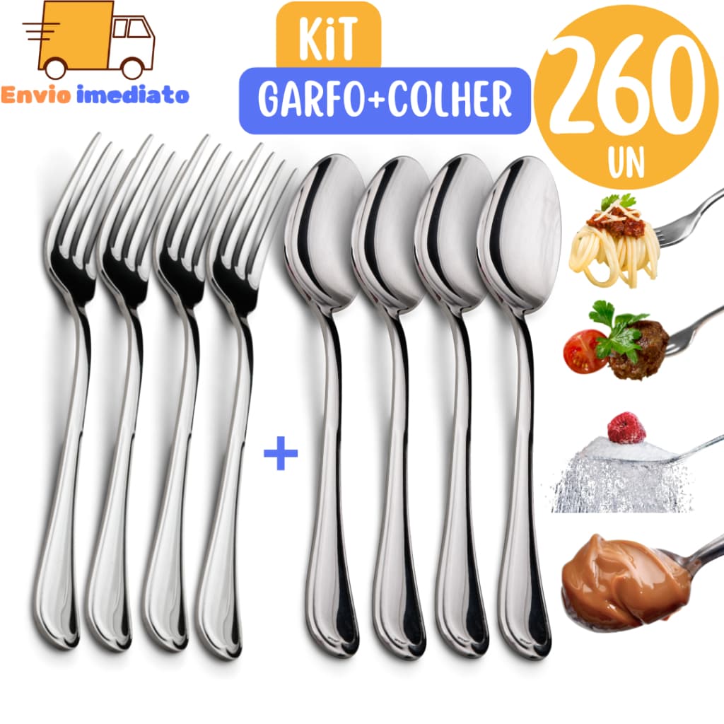 Kit 130 Colher + 130 Garfo Talher Aço Inox  Luxo Sopa  Bar Restaurante Buffet Faqueiro