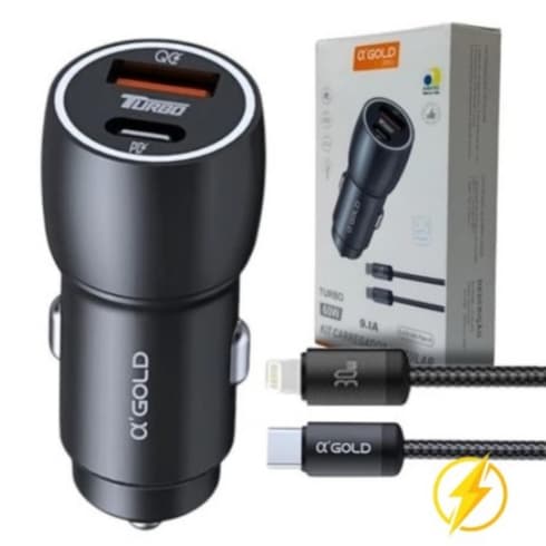 Carregador Veicular 60W Rápido com 3 Modelos para Tomada 12V/24V