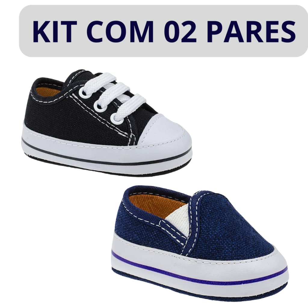 Kit com 02 pares de tênis para bebê menino sapatinho modinha casual do 13 ao 18