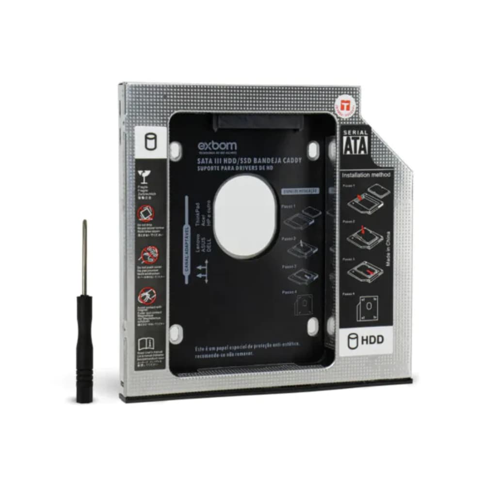 Adaptador Exbom Caddy Slim 12.7mm, Para HD Ou SSD 2.5 SATA - HDCA-S127