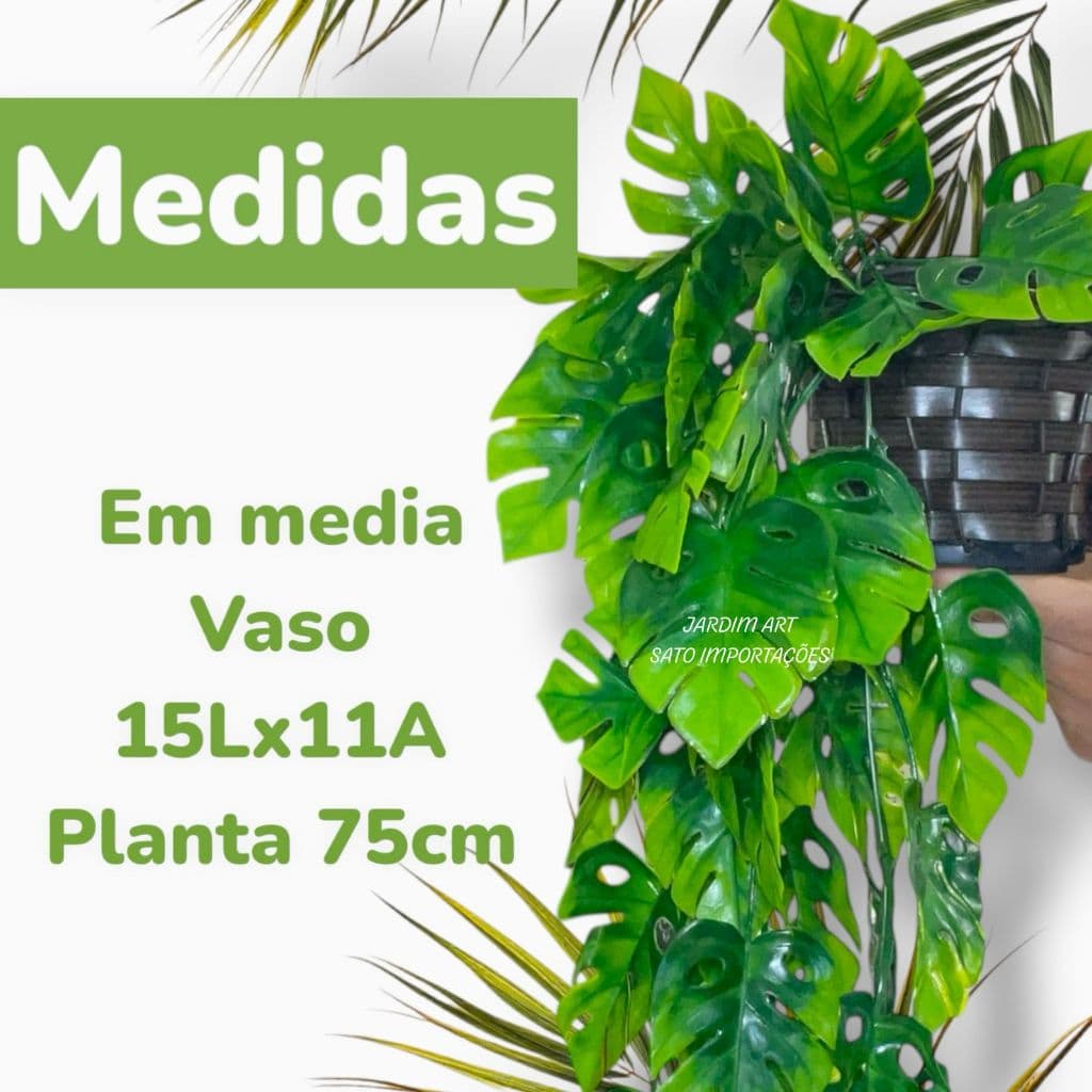 2 Kit Planta Decorativa: Vaso Trançado Marrom + 1 Pendente Artificial Folhas De costela de adao PT15