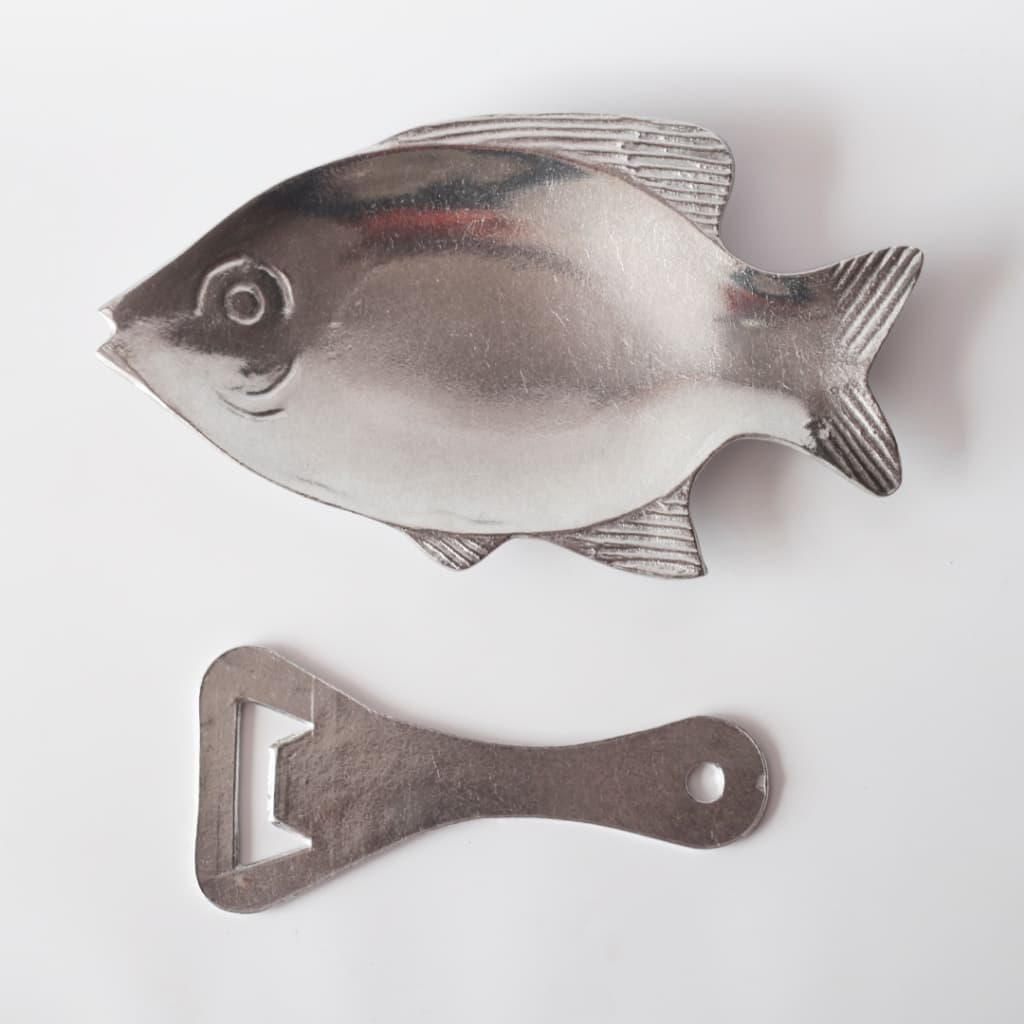 kit travessa formato de peixe mais abridor de garrafas gigante