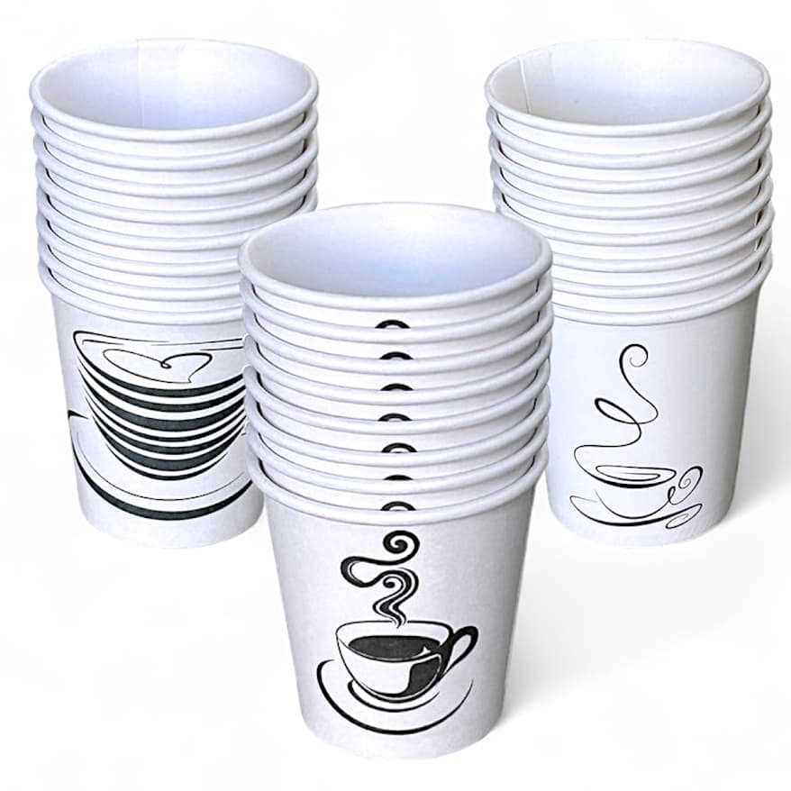 150 Copos de Papel Branco Térmicos 100ml com Estampa de Café - Biodegradáveis e Ecológicos