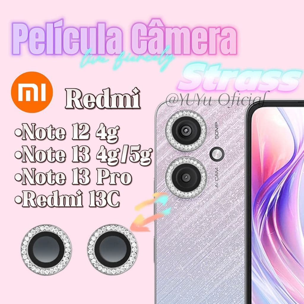 Kit Câmera Diamante Strass Poco X5/X6/Note 12/13/13 PRO/13C - Adesivo Decorativo, Proteção Elegante
