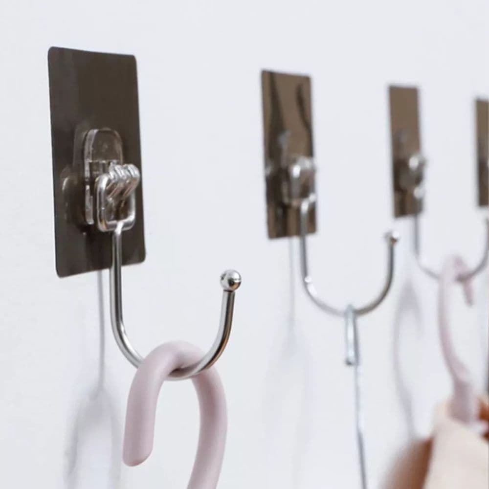 Kit 5/10/20 Ganchos Adesivos Universais com Acabamento Metálico Força e Elegância para Sua Casa Cozinha Banheiro Parede