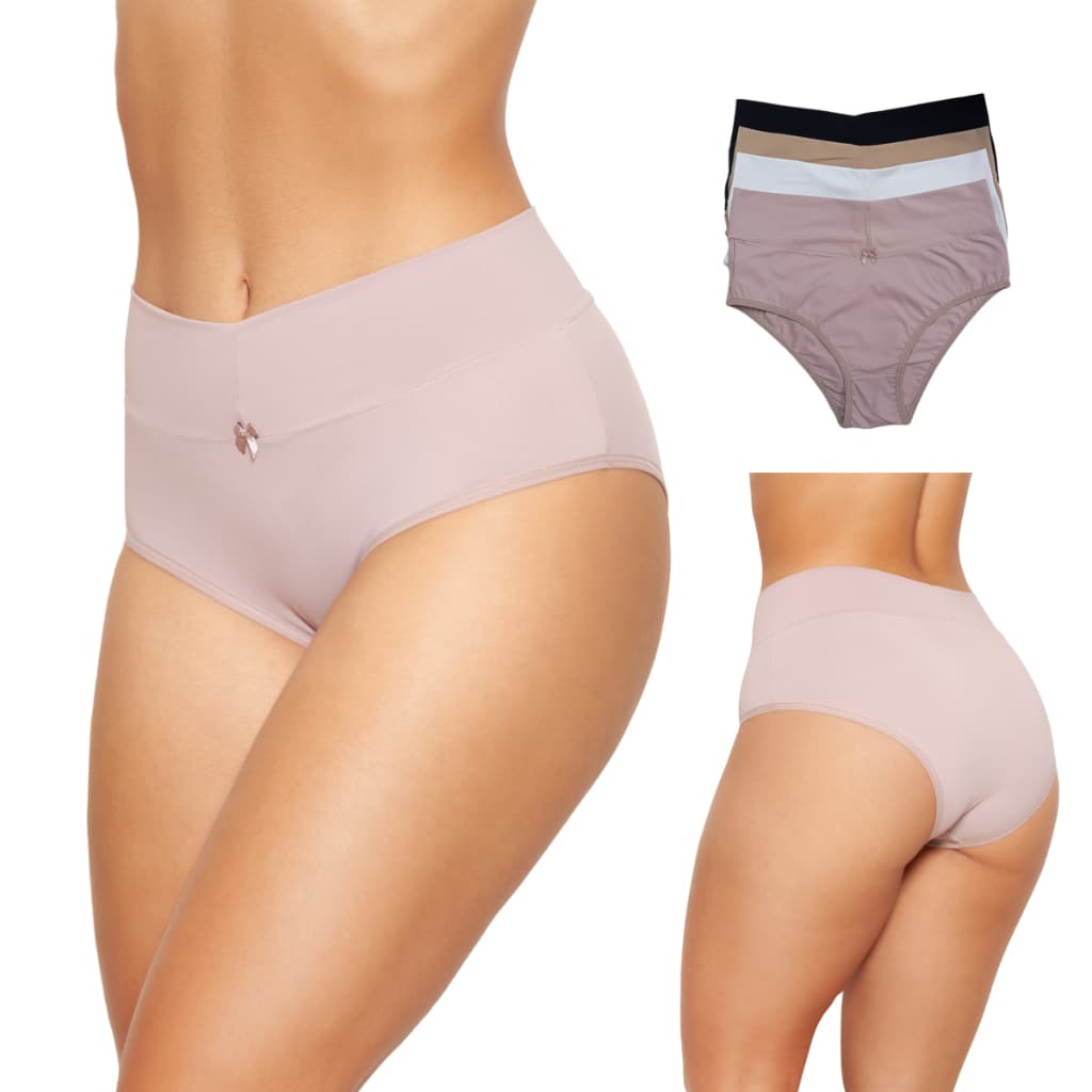 Kit 5 Calcinhas Tanga Confortável Cós Largo Alto Poliamida Forro 100% Algodão Plus Size