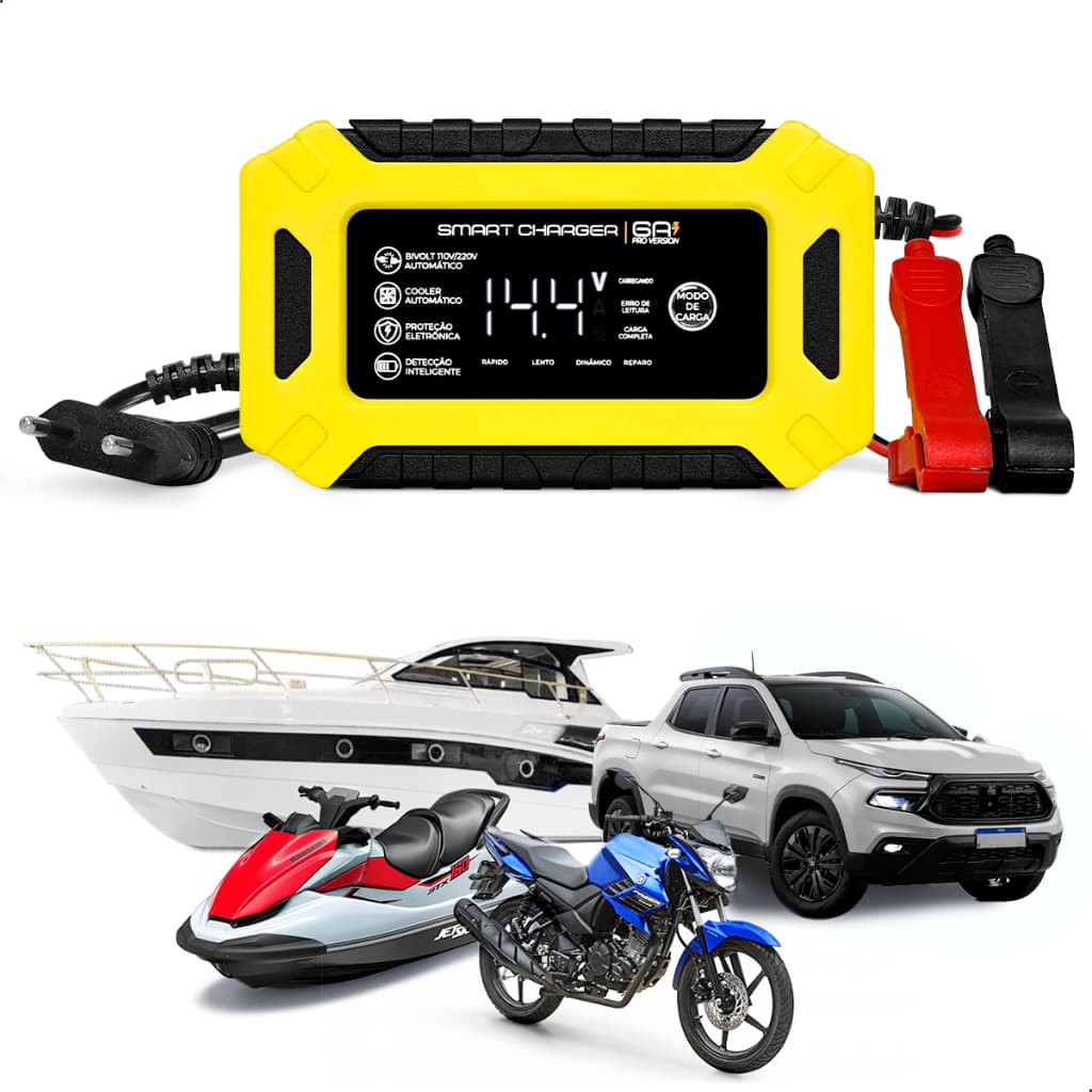 Carregador De Bateria 6a 12v Inteligente Digital Para Carro