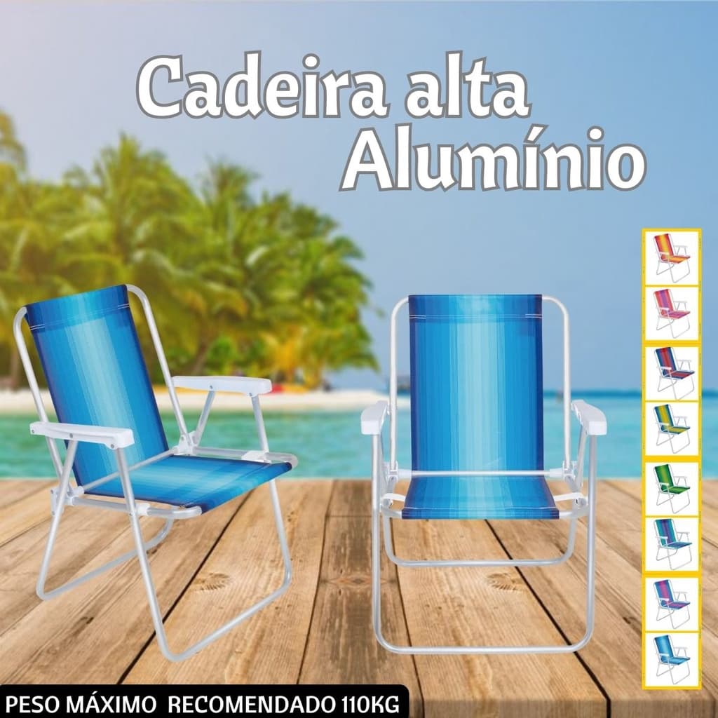 Cadeira de Praia Alta Alumínio Cores Disponíveis Mor