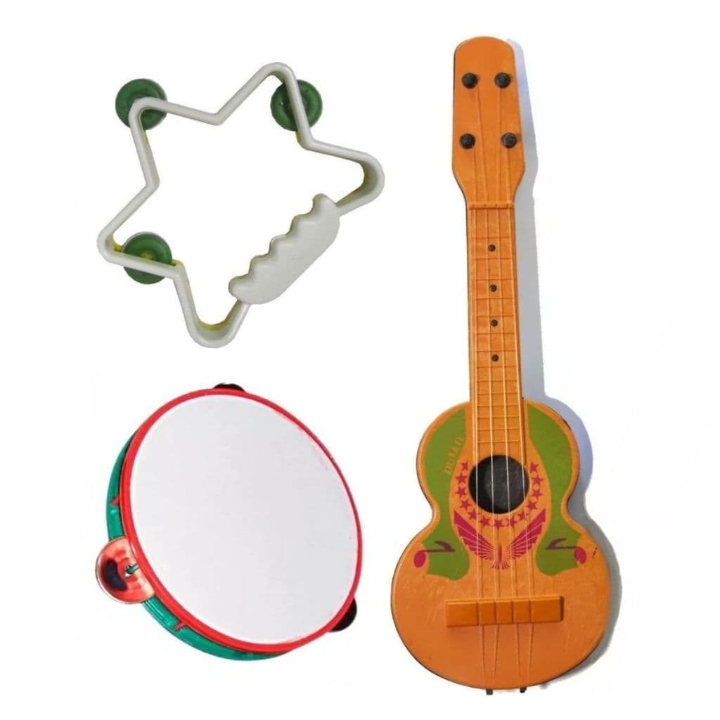 Kit Musical Infantil Brinquedo 2 Pandeiro + Violinha Criança