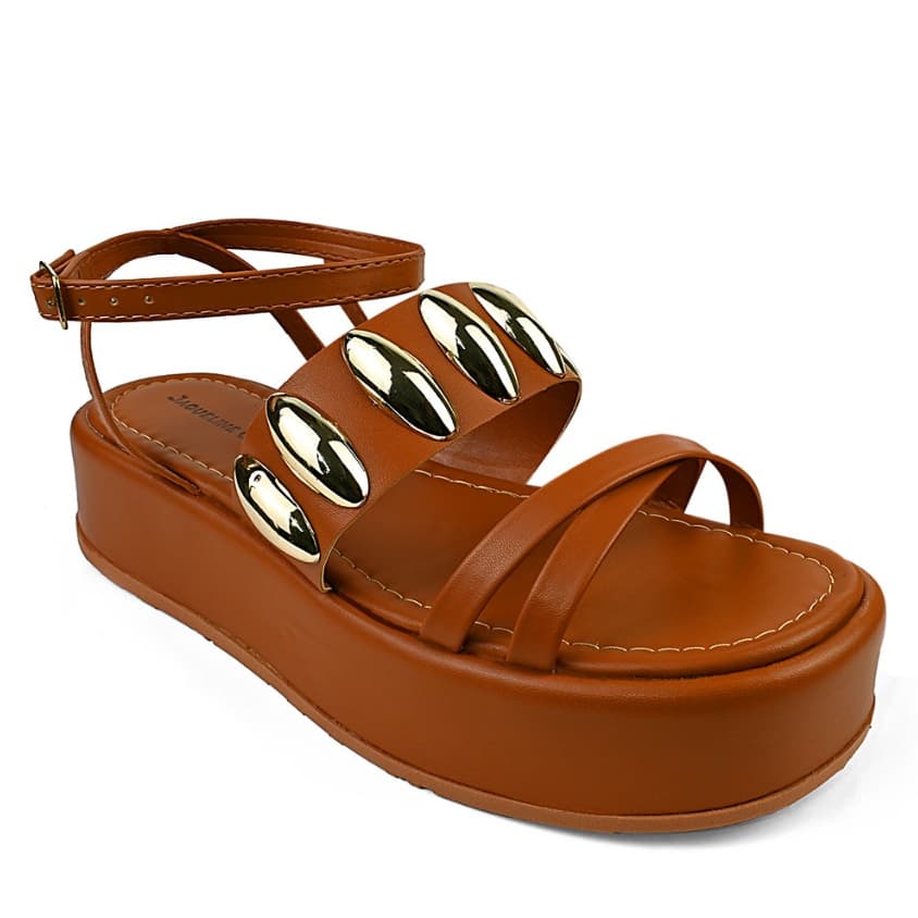 Sandália Plataforma Feminina Papete Flatform Confortável Caramelo