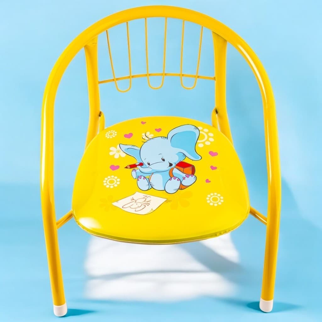 CADEIRINHA INFANTIL METAL DESENHO DE ELEFANTE AMARELO CONFORTO E DIVERTIMENTO
