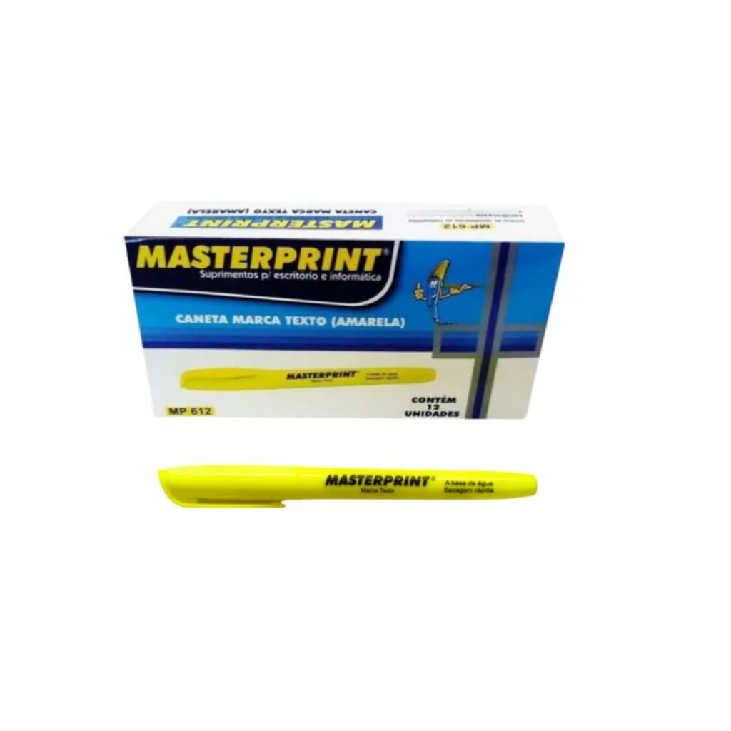 Caneta Marca Texto Amarela Com 12 Unidades Masterprint Mp612