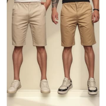 Kit 2 Bermudas Sarja Alta Qualidade Dois Tons De Bege