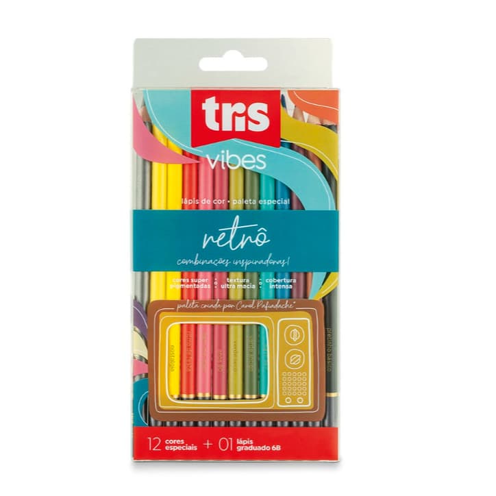 Lapis Cor Tris Vibes Retro 12 Cores + 1 Lapis Grafite 6B
