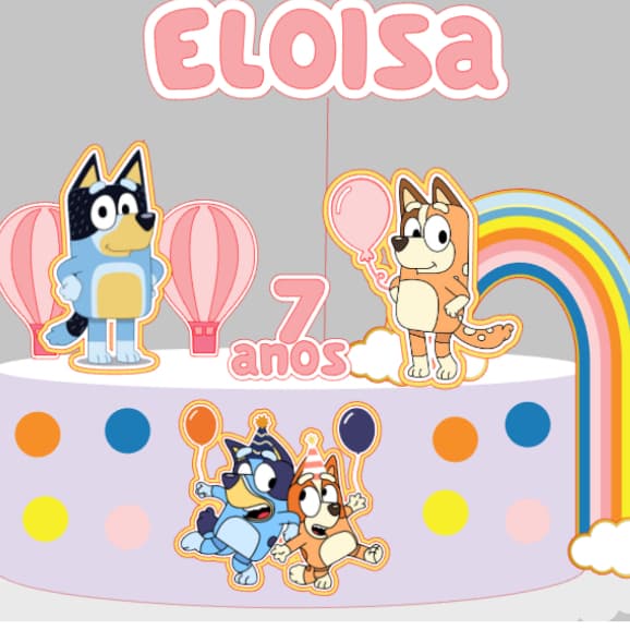 Topo de Bolo Personalizado bluey bingo - Fazemos qualquer tema