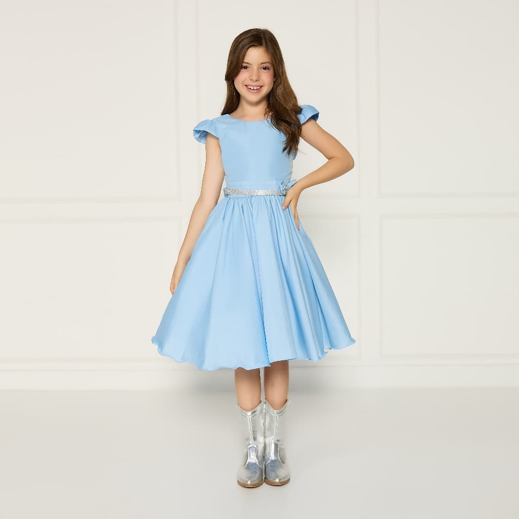 Vestido Infantil Casual Azul Claro Princesa Festa Aniversário Luxo