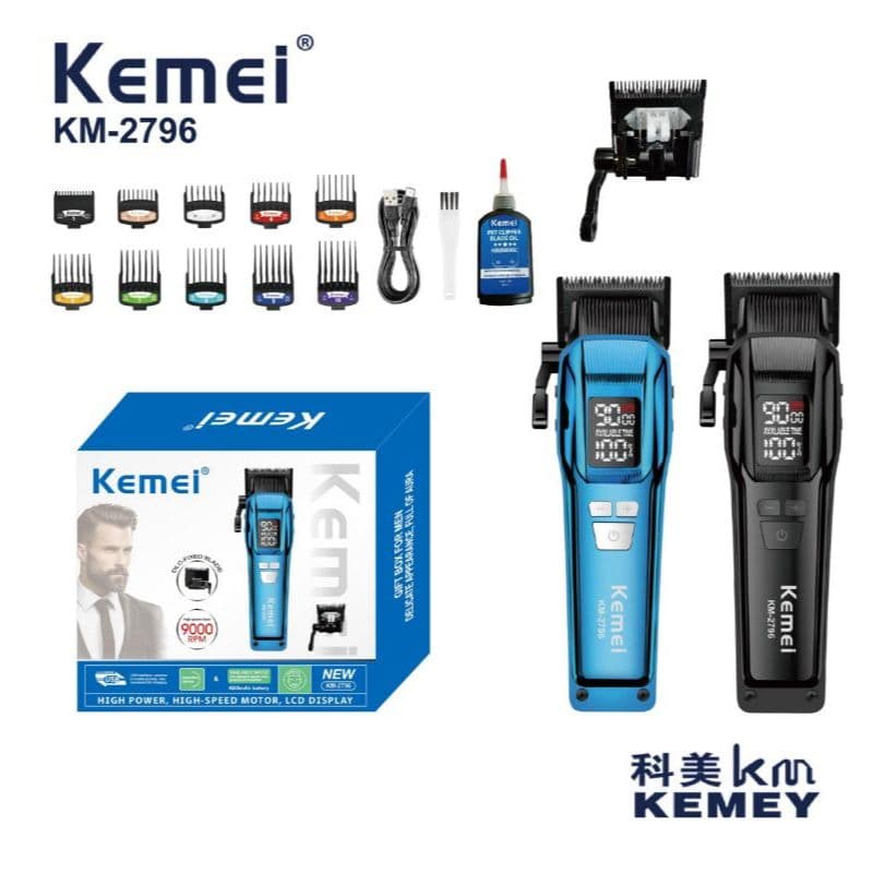 Kemei KM-2796 – Aparador e Barbeador de Alta Precisão com Tela, Sem Fio, Ajuste Multifuncional