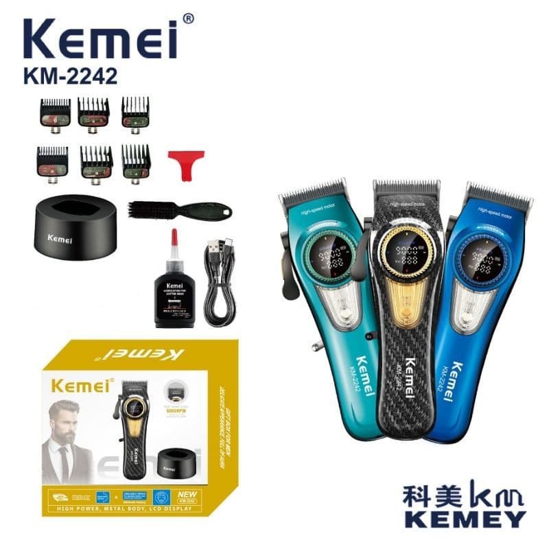 Maquina de Cortar Cabelo Profissional Kemei KM 2242 com base 9000RPM