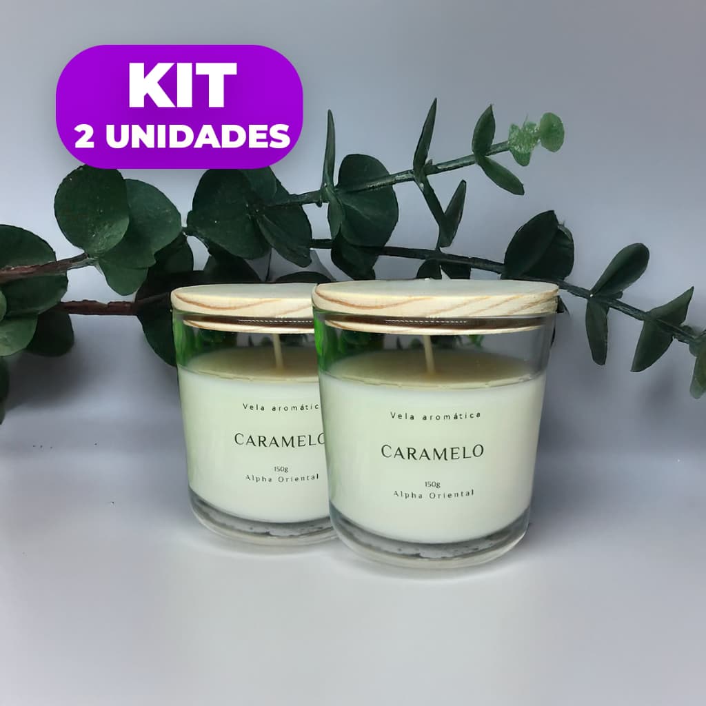 Kit Vela aromática artesanal PREMIUM 150g - Vários Aromas - Com especiarias e tampa de madeira