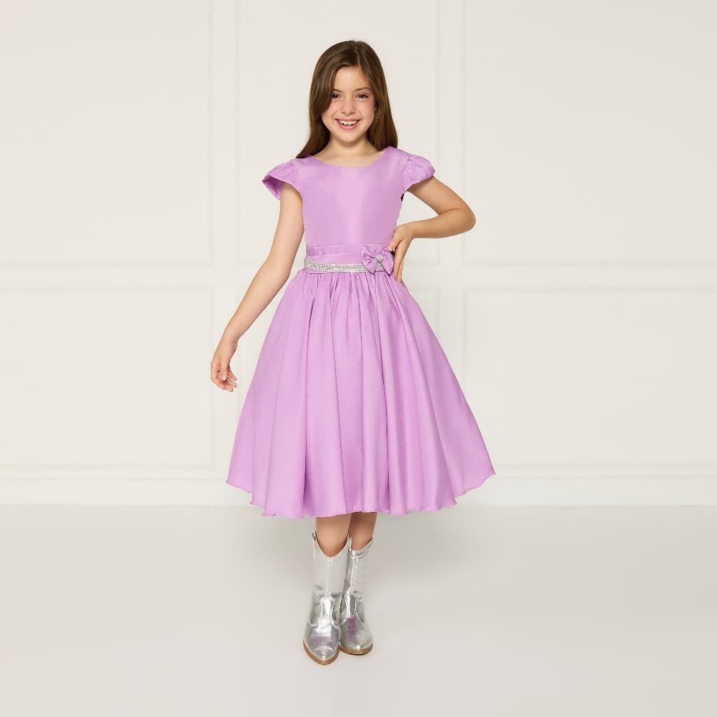 Vestido Casual Infantil Lilás Festa Formatura Laço Dama