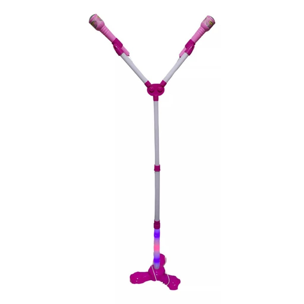 Microfone Infantil Duplo Musical Karaokê Rosa Brinquedo