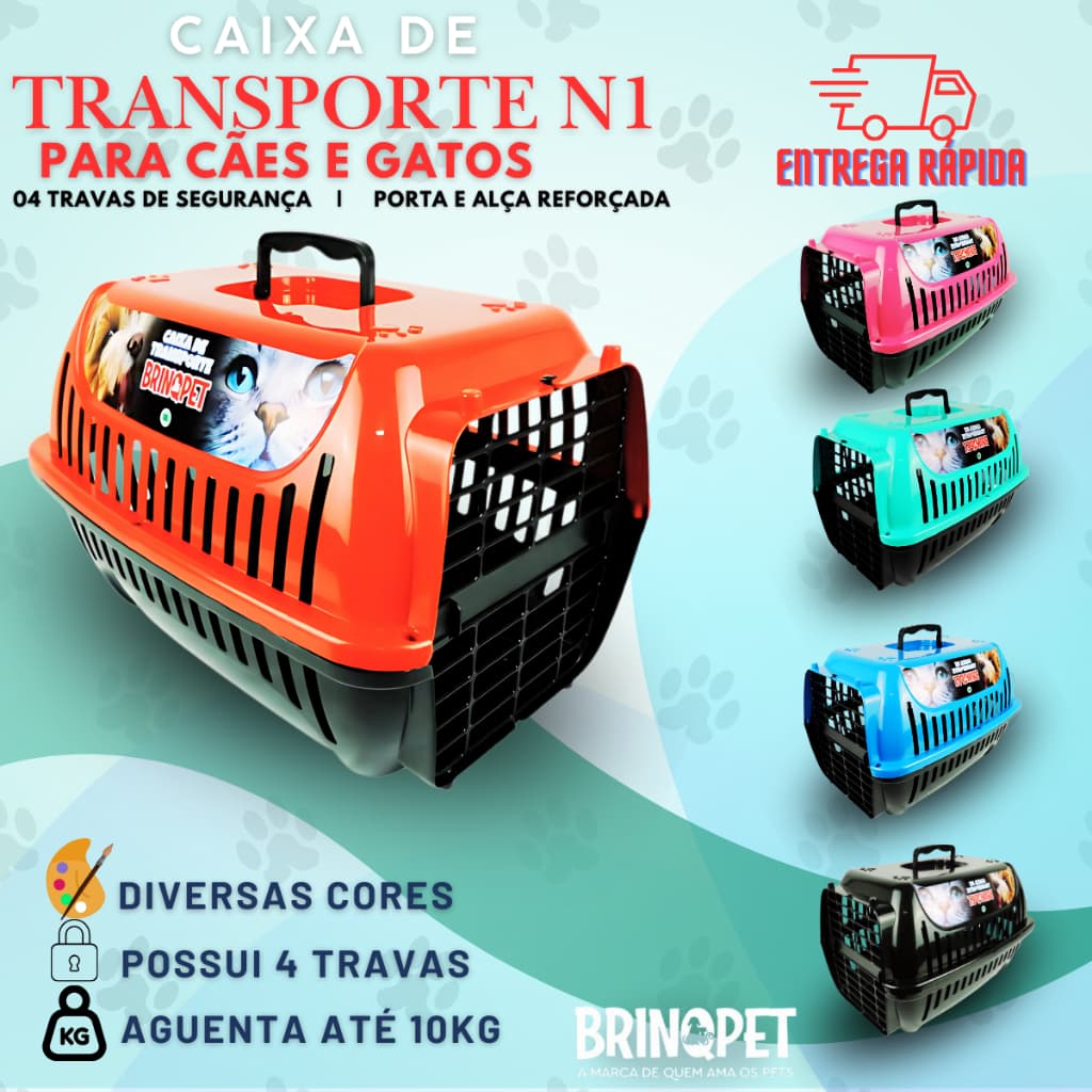 Caixa Transporte Pet Nº1 Cães Cachorros Gatos Plástico Brinqpet