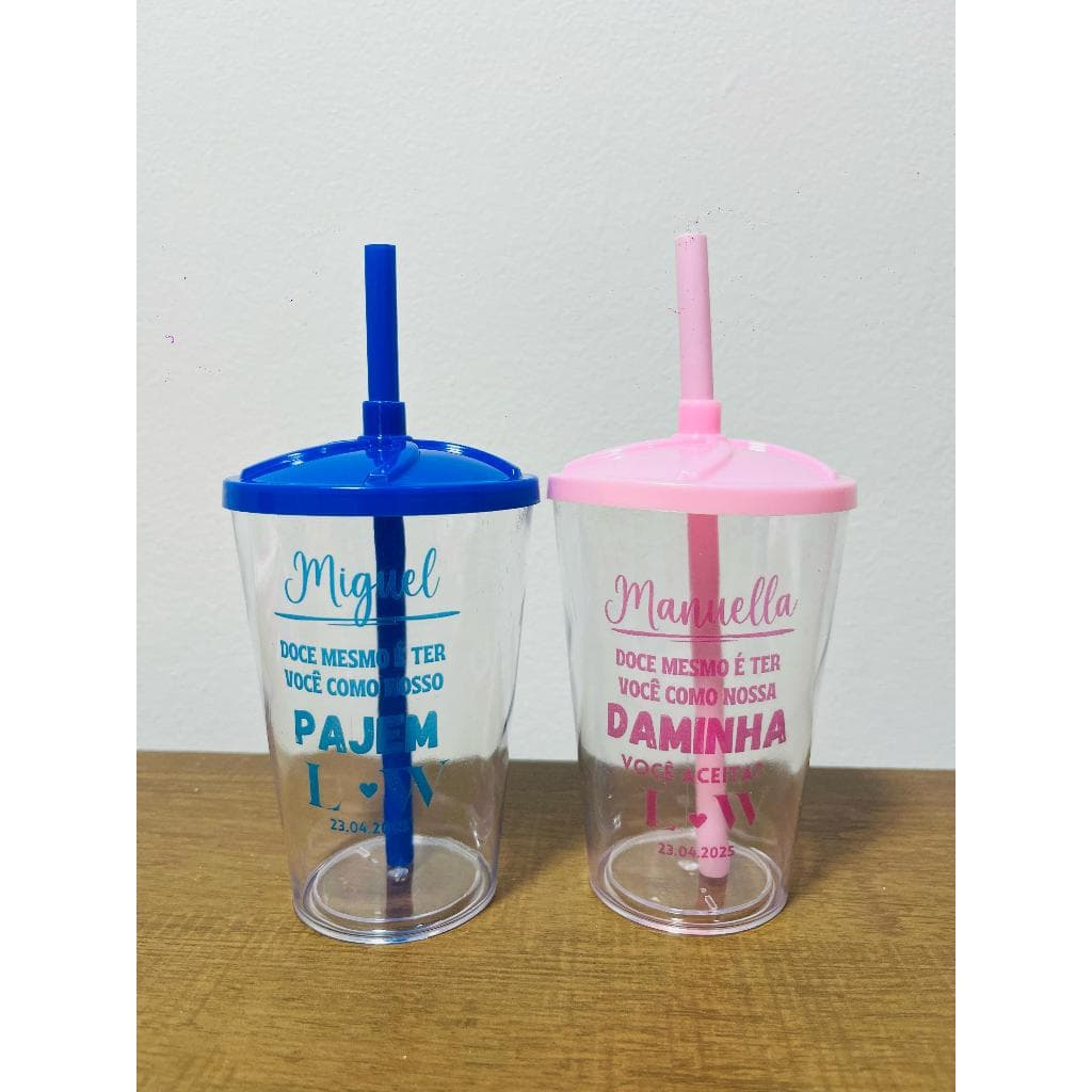 KIT 4 COPOS 300 ML PERSONALIZADOS COM NOME PARA LEMBRANCINHA CONVITES  DE CASAMENTO DAMINNHAS  PAJEM