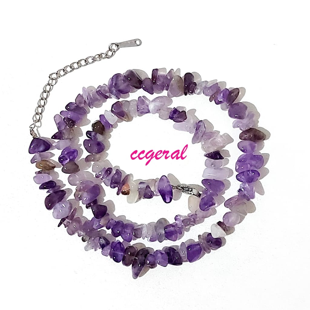 Colar Cascalho Pedra Ametista Gargantilha Estilo Choker