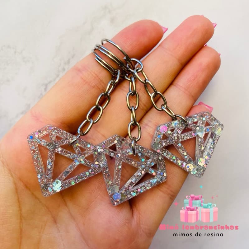 Mini chaveiro diamante em resina | Lembrancinha para aniversário e clientes | Kit 10 a 20 unidades