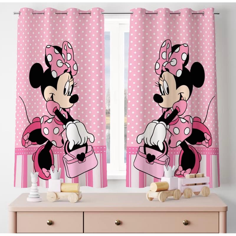 CORTINA INFANTIL PARA JANELA MINNIE ROSA QUARTO DE MENINA ILHÓS TECIDO ESTAMPADO