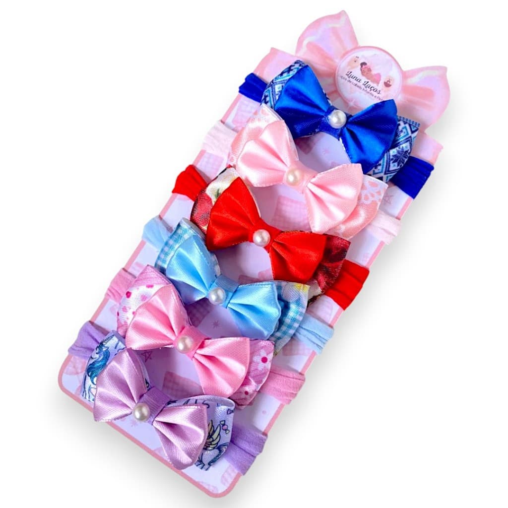 Kit 6 laços de bebê Lacinhos de Bebê Tiarinha Rn Cetim laços de cabelo infantil Faixinha Duo